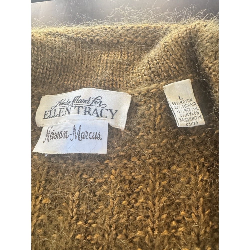 Sleeveless Sweater‎ Vest VTG 80s Mohair Brown Fuzzy Retro Chic Tailored Large - Picture 3 of 9